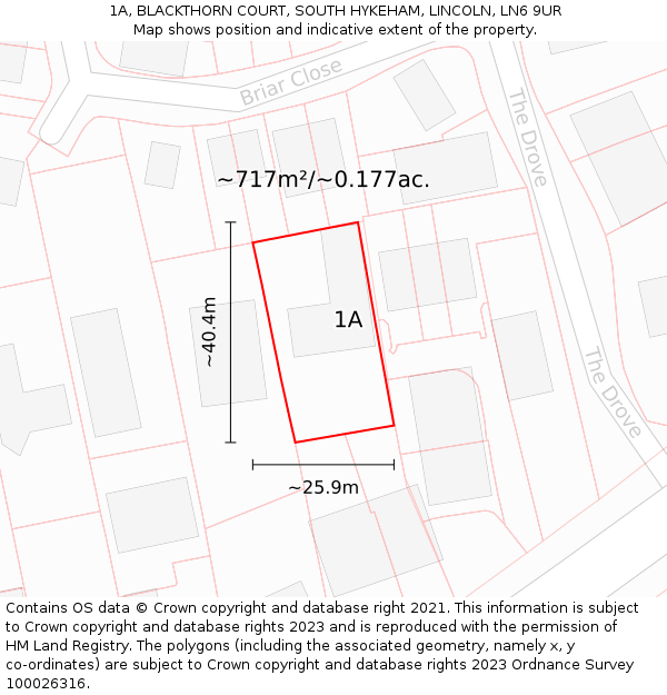 1A, BLACKTHORN COURT, SOUTH HYKEHAM, LINCOLN, LN6 9UR: Plot and title map