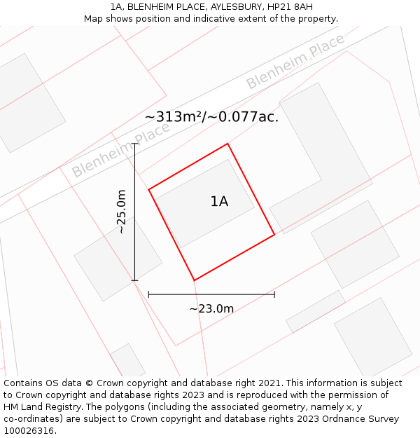 1A, BLENHEIM PLACE, AYLESBURY, HP21 8AH: Plot and title map