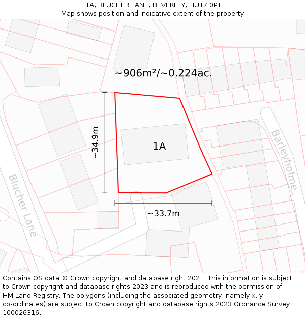 1A, BLUCHER LANE, BEVERLEY, HU17 0PT: Plot and title map