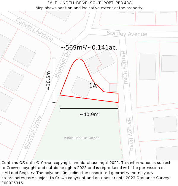 1A, BLUNDELL DRIVE, SOUTHPORT, PR8 4RG: Plot and title map