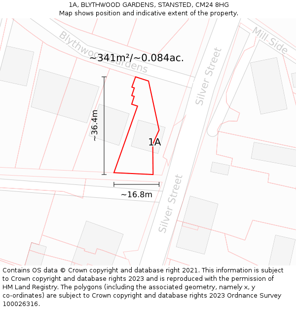 1A, BLYTHWOOD GARDENS, STANSTED, CM24 8HG: Plot and title map