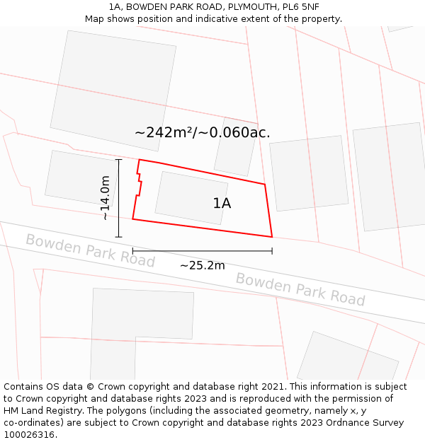 1A, BOWDEN PARK ROAD, PLYMOUTH, PL6 5NF: Plot and title map