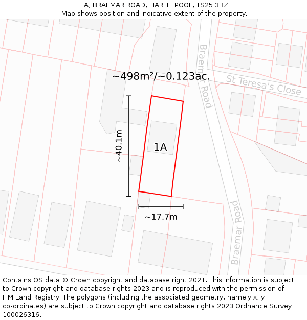 1A, BRAEMAR ROAD, HARTLEPOOL, TS25 3BZ: Plot and title map