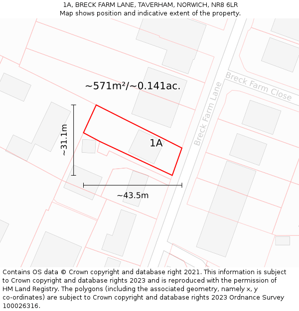 1A, BRECK FARM LANE, TAVERHAM, NORWICH, NR8 6LR: Plot and title map