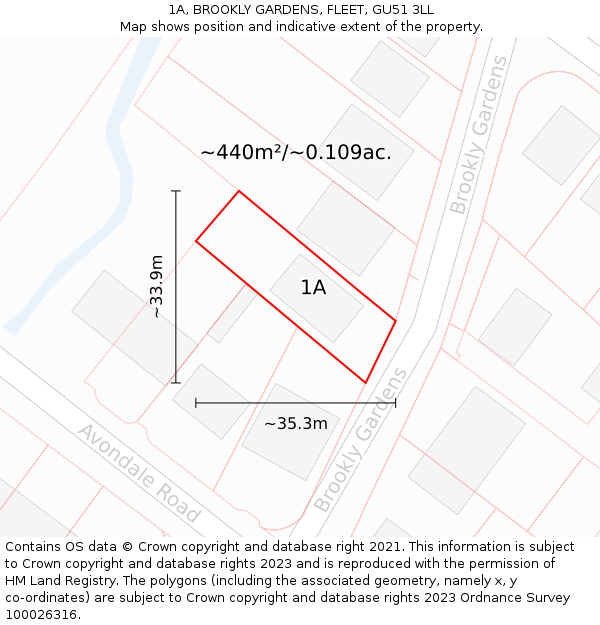 1A, BROOKLY GARDENS, FLEET, GU51 3LL: Plot and title map