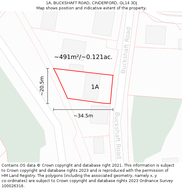 1A, BUCKSHAFT ROAD, CINDERFORD, GL14 3DJ: Plot and title map