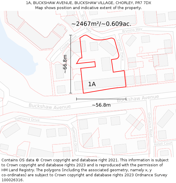 1A, BUCKSHAW AVENUE, BUCKSHAW VILLAGE, CHORLEY, PR7 7DX: Plot and title map