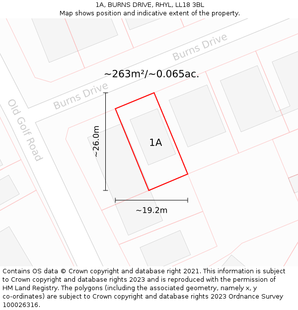 1A, BURNS DRIVE, RHYL, LL18 3BL: Plot and title map