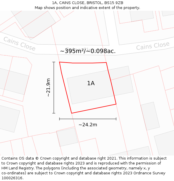 1A, CAINS CLOSE, BRISTOL, BS15 9ZB: Plot and title map