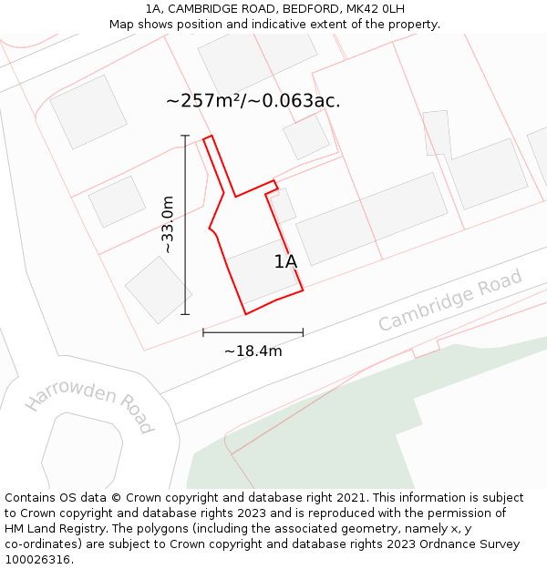 1A, CAMBRIDGE ROAD, BEDFORD, MK42 0LH: Plot and title map