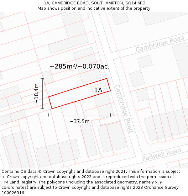 1A, CAMBRIDGE ROAD, SOUTHAMPTON, SO14 6RB: Plot and title map