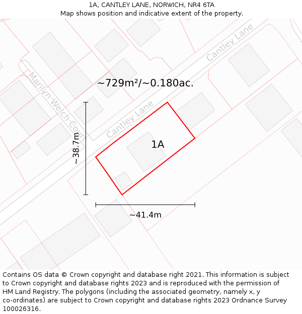 1A, CANTLEY LANE, NORWICH, NR4 6TA: Plot and title map