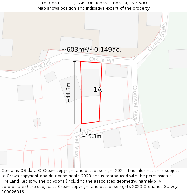 1A, CASTLE HILL, CAISTOR, MARKET RASEN, LN7 6UQ: Plot and title map