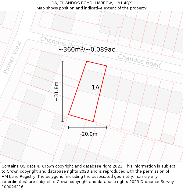 1A, CHANDOS ROAD, HARROW, HA1 4QX: Plot and title map