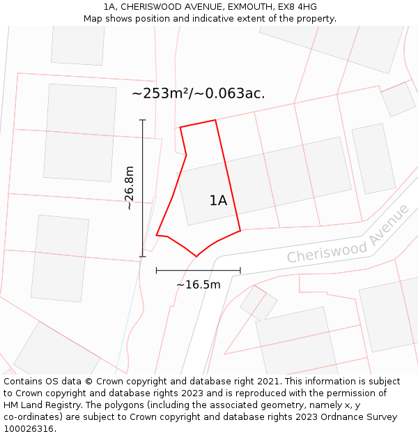 1A, CHERISWOOD AVENUE, EXMOUTH, EX8 4HG: Plot and title map