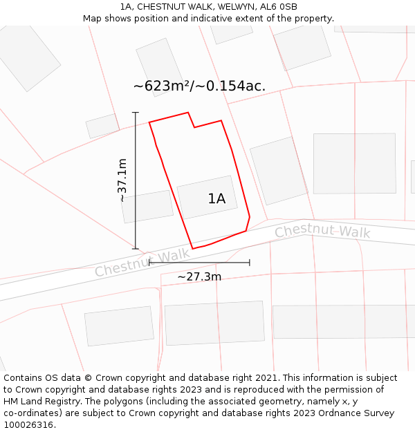 1A, CHESTNUT WALK, WELWYN, AL6 0SB: Plot and title map