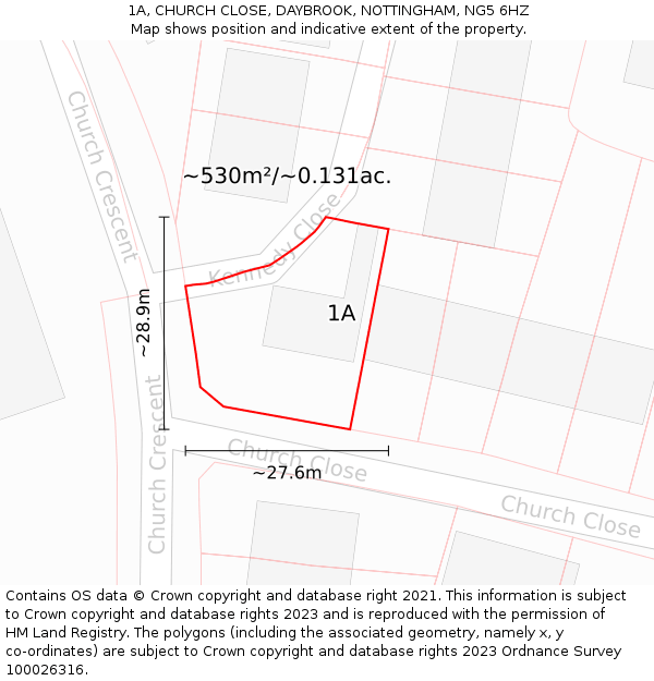 1A, CHURCH CLOSE, DAYBROOK, NOTTINGHAM, NG5 6HZ: Plot and title map