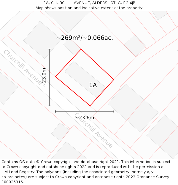 1A, CHURCHILL AVENUE, ALDERSHOT, GU12 4JR: Plot and title map