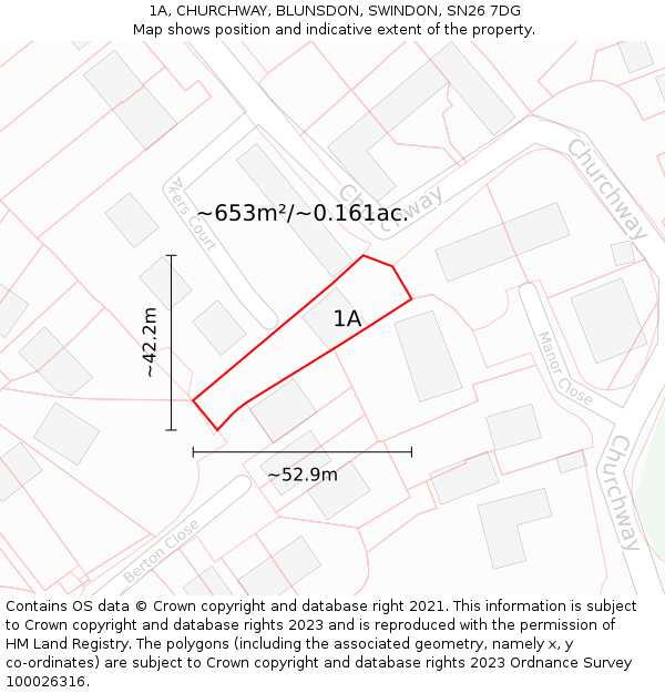 1A, CHURCHWAY, BLUNSDON, SWINDON, SN26 7DG: Plot and title map