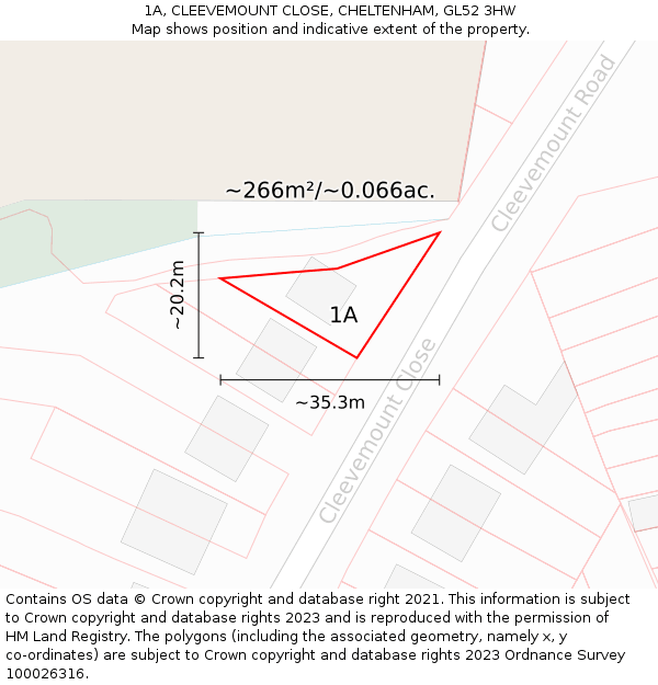 1A, CLEEVEMOUNT CLOSE, CHELTENHAM, GL52 3HW: Plot and title map