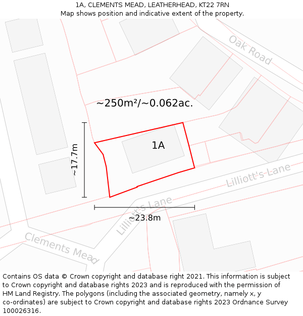 1A, CLEMENTS MEAD, LEATHERHEAD, KT22 7RN: Plot and title map