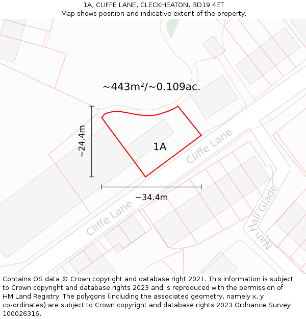 1A, CLIFFE LANE, CLECKHEATON, BD19 4ET: Plot and title map