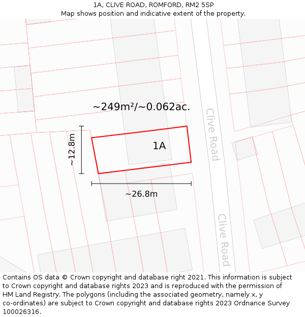 1A, CLIVE ROAD, ROMFORD, RM2 5SP: Plot and title map