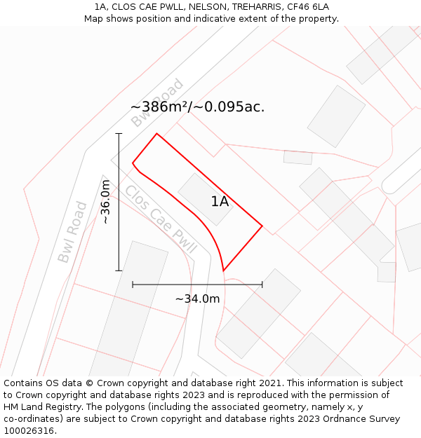 1A, CLOS CAE PWLL, NELSON, TREHARRIS, CF46 6LA: Plot and title map