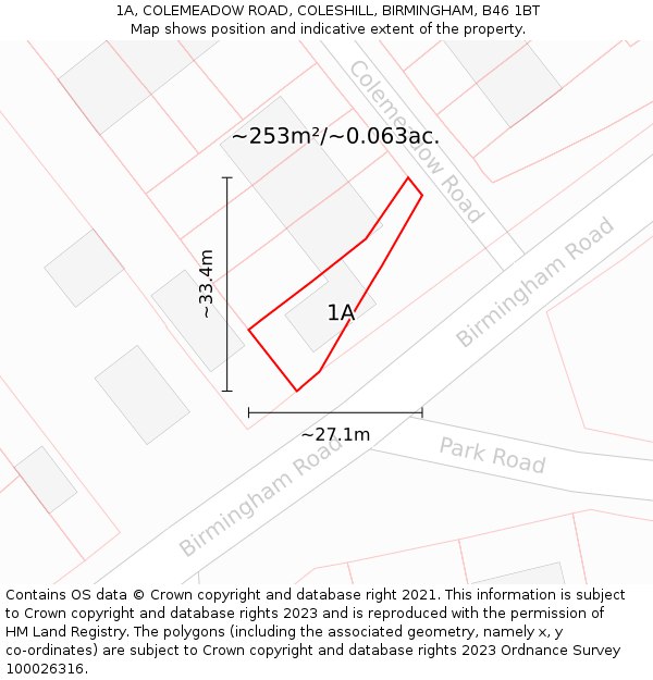 1A, COLEMEADOW ROAD, COLESHILL, BIRMINGHAM, B46 1BT: Plot and title map