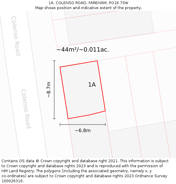 1A, COLENSO ROAD, FAREHAM, PO16 7SW: Plot and title map