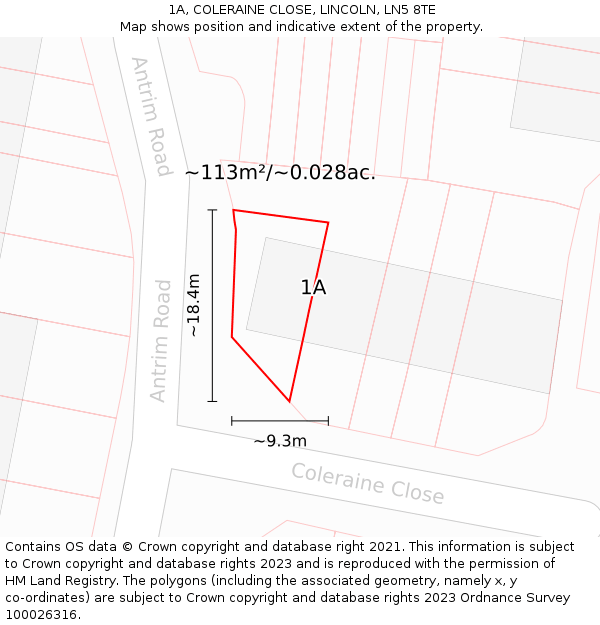 1A, COLERAINE CLOSE, LINCOLN, LN5 8TE: Plot and title map