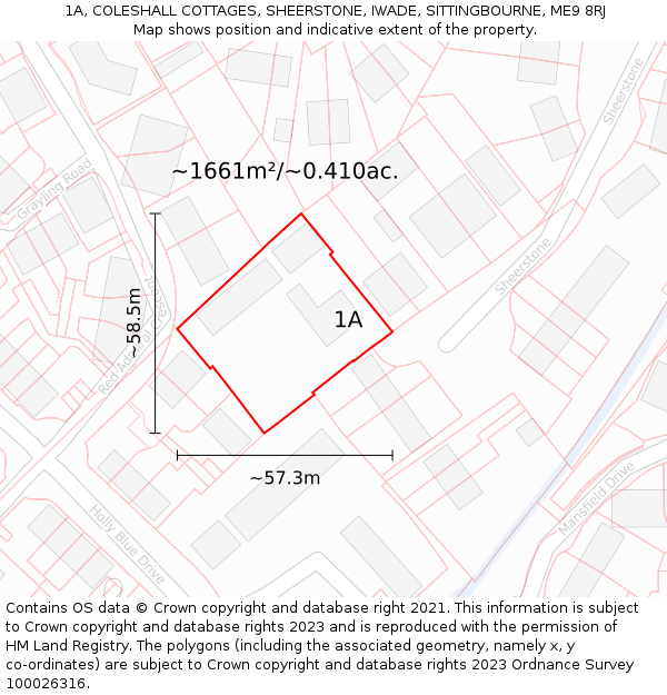 1A, COLESHALL COTTAGES, SHEERSTONE, IWADE, SITTINGBOURNE, ME9 8RJ: Plot and title map