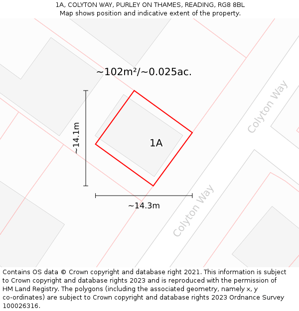 1A, COLYTON WAY, PURLEY ON THAMES, READING, RG8 8BL: Plot and title map