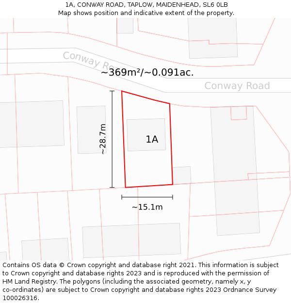 1A, CONWAY ROAD, TAPLOW, MAIDENHEAD, SL6 0LB: Plot and title map