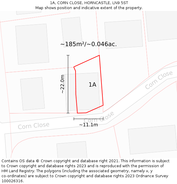 1A, CORN CLOSE, HORNCASTLE, LN9 5ST: Plot and title map