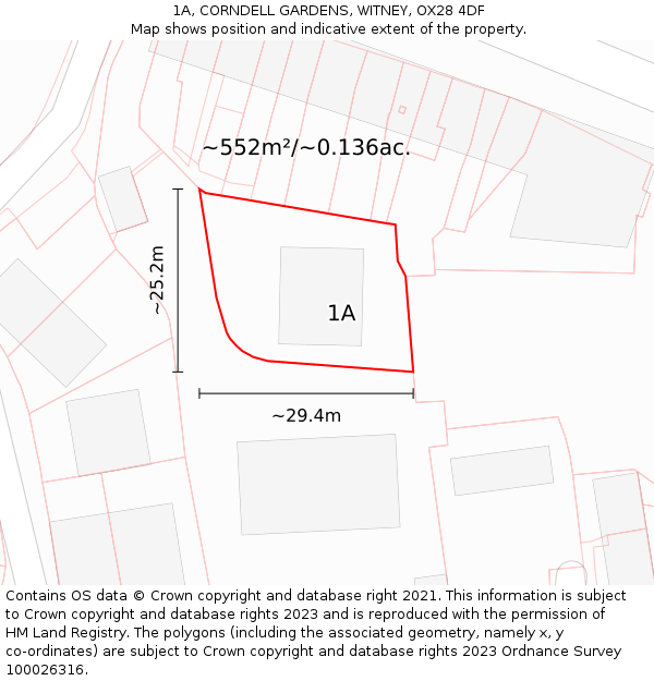 1A, CORNDELL GARDENS, WITNEY, OX28 4DF: Plot and title map