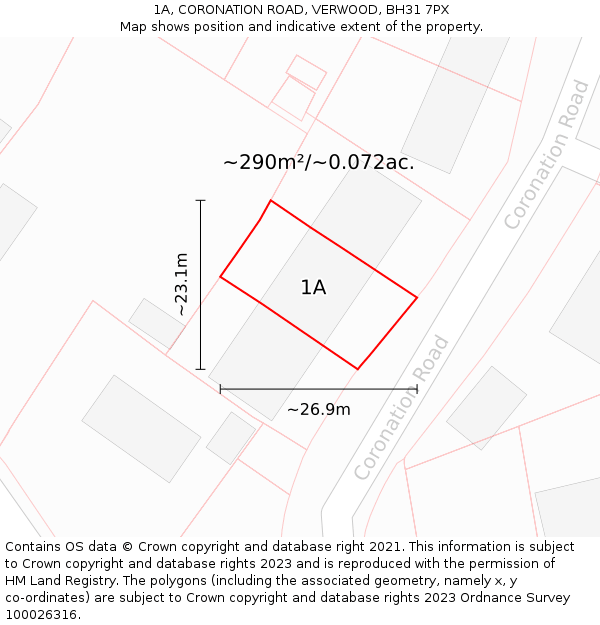 1A, CORONATION ROAD, VERWOOD, BH31 7PX: Plot and title map