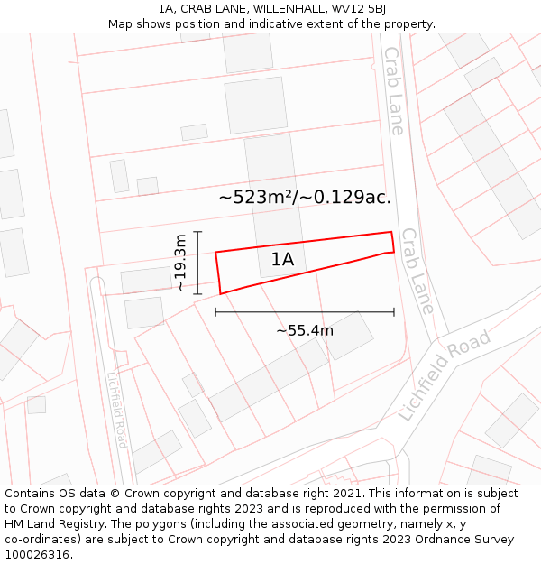 1A, CRAB LANE, WILLENHALL, WV12 5BJ: Plot and title map