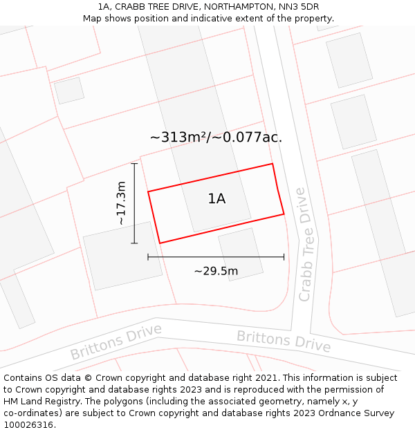 1A, CRABB TREE DRIVE, NORTHAMPTON, NN3 5DR: Plot and title map