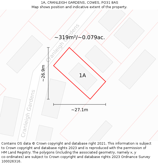 1A, CRANLEIGH GARDENS, COWES, PO31 8AS: Plot and title map