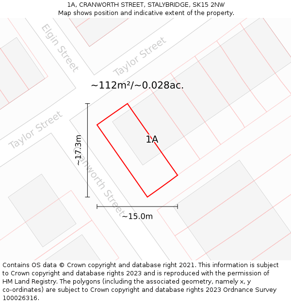 1A, CRANWORTH STREET, STALYBRIDGE, SK15 2NW: Plot and title map