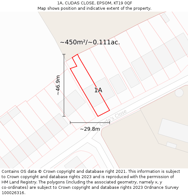 1A, CUDAS CLOSE, EPSOM, KT19 0QF: Plot and title map