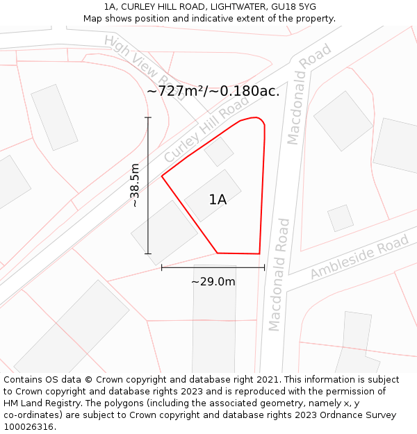 1A, CURLEY HILL ROAD, LIGHTWATER, GU18 5YG: Plot and title map