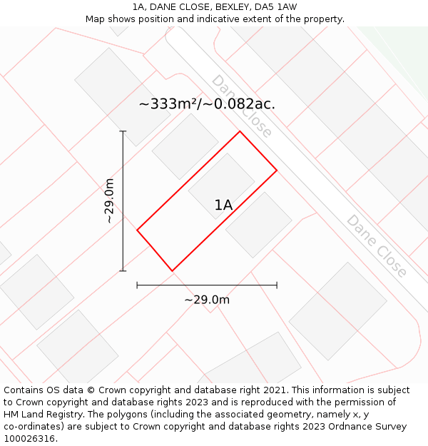 1A, DANE CLOSE, BEXLEY, DA5 1AW: Plot and title map