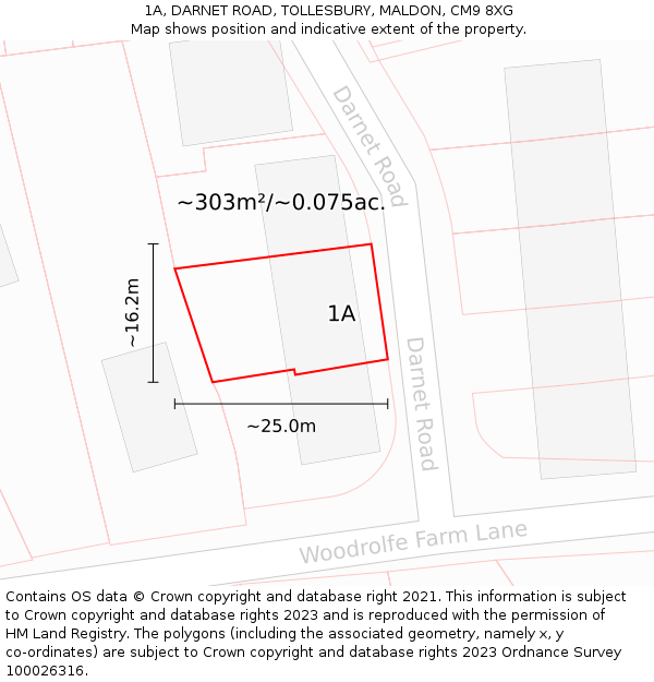 1A, DARNET ROAD, TOLLESBURY, MALDON, CM9 8XG: Plot and title map