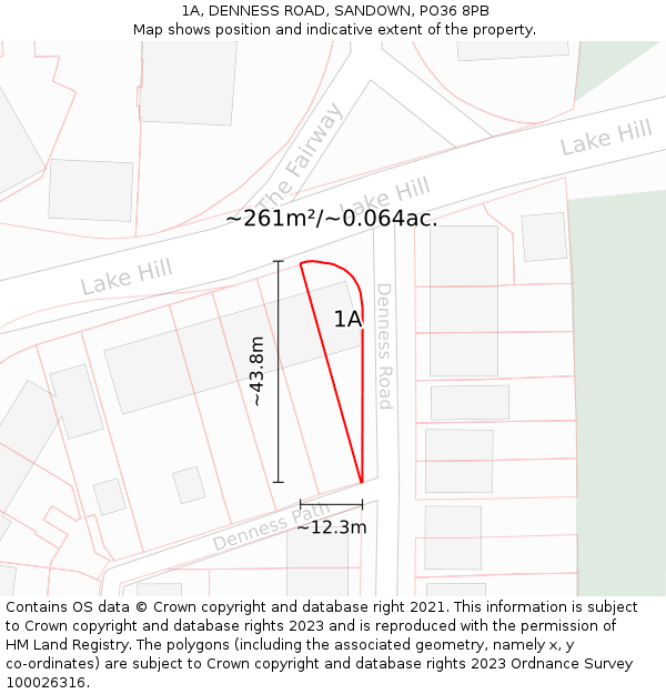 1A, DENNESS ROAD, SANDOWN, PO36 8PB: Plot and title map