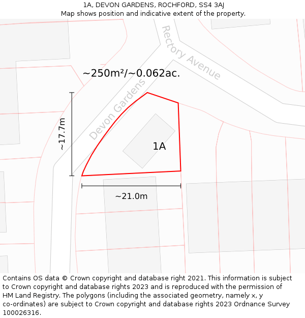 1A, DEVON GARDENS, ROCHFORD, SS4 3AJ: Plot and title map