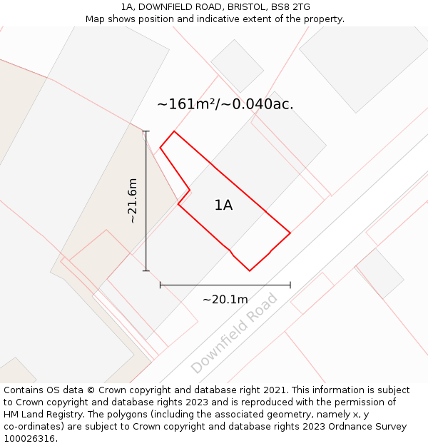 1A, DOWNFIELD ROAD, BRISTOL, BS8 2TG: Plot and title map