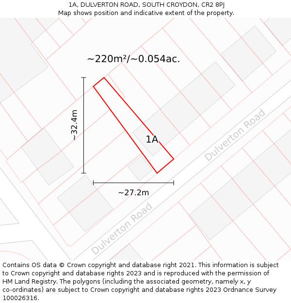 1A, DULVERTON ROAD, SOUTH CROYDON, CR2 8PJ: Plot and title map