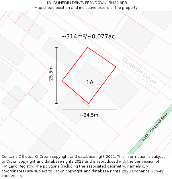 1A, DUNEDIN DRIVE, FERNDOWN, BH22 9EB: Plot and title map